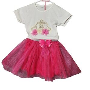 birthday tutu dress 2 pieces color hot pink white sz 12